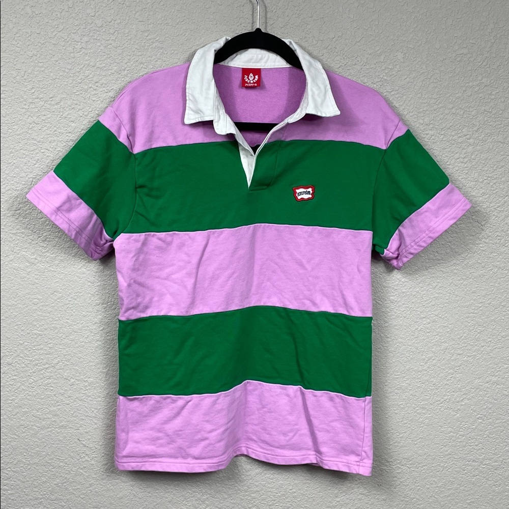 New Icecream Boulder Stripe Polo Shirt Short Sleeve Orchid Pink Green Mens Sz S - Picture 5 of 13
